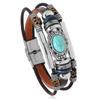 Pulseira de aço inoxidável e couro turquesa, estilo artístico retrô transfronteiriço, personalidade masculina, simples, joia estilo geométrico europeu e americano