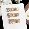 León Dorado Atrae Fortuna, Uñas Portables Puras Hechas a Mano, Arte de Uñas Despertar del León, Cuentas de Cristal Dorado, Arte de Uñas de Fuegos Artificiales Pintado a Mano, Estilo Corto, Lindo