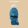 Chapéu Gorro Quente de Outono e Inverno para Bebês Meninas Chapéu de Lã Chapéu de Tricô Cachecol Masculino Proteção de Orelha Espessada Chapéu Infantil Tudo-em-Um