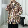 Camisa de manga larga de otoño estilo americano para hombre, moderna y genial estilo coreano, estilo nicho de Hong Kong, camisa floral de corte holgado, disponible para dropshipping
