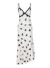 Vestido de Alça Longo Slim Estampado Moda Europeu e Americano Sexy Francês com Renda em Blocos Decote V Sem Mangas para Mulheres
