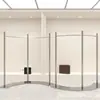 Arara de chão para loja de roupas em aço inoxidável resistente a impressões digitais, com prateleira curva para roupas femininas, arara para roupas, boutique