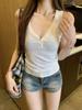 Top sin mangas adelgazante con cuello en V y cobertura lateral del busto, diseño de botones de verano, camisola de corte ajustado, top básico estilo americano 'Hot Girl' para mujer