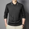 Camiseta Masculina de Manga Longa Nova para Meia-Estação Primavera e Outono Casual de Negócios Lapela para Homens de Meia-Idade Roupa de Pai Camisa Polo Top