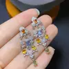 Aretes azules de tesoro natural con diseño de borla incrustada en plata s925, adorno de flores, noble lujo, una generación de cabello