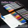 Venta Caliente Transfronteriza Set de 48 Colores Bolígrafo de Contorno Doble Línea Temu Marcador Creativo DIY para Bloc de Notas Marcador Fluorescente