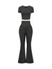 Primavera/Verano 2026 Nuevo Estilo Europeo y Americano Pantalones Acampanados Transfronterizos Crop Top de Cintura Alta Manga Corta Ropa Deportiva Multiusos Traje Casual para Mujer