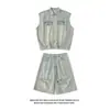 Conjunto de Chaleco y Shorts de Mezclilla Estilo Wasteland Lavado Retro Americano para Hombre, Diseño de Verano con un Conjunto Completo