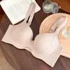 Talla Grande MM Gordita Ropa Interior Sin Costuras Mujer Pecho Grande Panty de Exhibición Pequeño Push-up Reúne Levantamiento Lateral del Seno Sujetador Anti-Caída 200 Jin