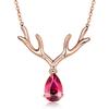 Presente de Natal doce pequeno chifre cabeça imitação pedra preciosa turmalina vermelha natural pingente banhado a ouro rosa 18K colar feminino