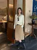 Falda Han Xun Recta Elegante de Algodón Puro Ligera Línea A Otoño 2026 Cintura Alta Adelgazante Abertura Frontal Elegante de Largo Medio 27383