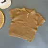 Camisa Polo de Manga Curta de Verão para Bebês, Estilosa e Moderna Estilo Coreano Gola Lapela Fina Cor Sólida Camiseta de Tricô para Crianças