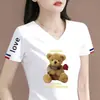Camiseta de manga corta de marca para mujer, con excedente de comercio exterior transfronterizo, cuello en V, patchwork, camiseta versátil