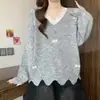 Suéter de renda estiloso com laço 3D para mulheres, nova coleção outono/inverno 2026, plus size, caimento relaxado, efeito emagrecedor e com um design de ombro que valoriza.