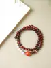 Pulsera Doble Círculo de Palisandro Indio Natural de Hoja Pequeña de 8 mm con Cuentas de Laca, Diseño de Alta Gama, Pulsera Unisex, Cuentas Budistas