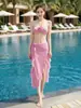 Nuevo Conjunto de Dos Piezas Top Floral sin Tirantes Falda Sexy con Abertura Brillante Estilo Hot Girl Traje de Baño Triángulo