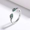 Anillo de serpiente verde de doble cabeza plata tailandesa vintage abierto ajustable anillo de personalidad animal malla de serpiente femenina