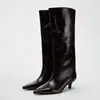 Botas Largas Minimalistas Za2025 Otoño e Invierno Nuevo Estilo para Mujer, Punta Fina Tacón de Gatito Botas de Monta, Botas Largas Adelgazantes de Pantorrilla Ancha