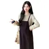 Conjunto de Falda de Maternidad Otoño 2026 Nuevo Algodón Espesado Top Base + Peto de Maternidad Ajustable