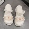Sandalias Florales Dulces de Estilo Nuevo para Verano con Falda, Uso de Dos Maneras, Estilo Hada Sandalias de Playa Perla de Suela Gruesa para Mujeres