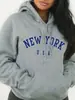 Moletom newyurk Suéter com capuz Europeu e Americano Suéter liso com letra Moletom Oversized