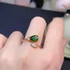 Anillo de Diópsido Natural, Incrustación de Plata 925, Chapado en Oro Blanco Plata 925 Tamaño de Piedra Principal 6*9mm,