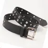 Cinturón de Estrella Remachada Europeo y Americano Hebilla de Pin Doble Fila Cinturón Ancho Estilo Punk Cinturón para Jeans de Mujer Retro Mismo Estilo para Hombres y Mujeres