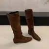 Botas Largas de Mujer 2026 Otoño/Invierno Moda Nueva con Tacón Oculto de 4 cm, Hasta la Rodilla, Apiladas, Punta Cuadrada, Plisadas Simples