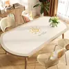 Protetor de mesa oval para jantar em couro, à prova d'água, à prova de óleo, resistente ao calor, toalha de mesa isolante, luxo leve, sensação de alta qualidade, protetor de mesa redondo dobrável