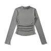 Bt950-25 Nuevo Estilo Otoño Estilo Europeo y Americano Cuello Alto Manga Larga Cintura Fruncida Corte Ajustado Camiseta Base Corta