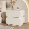 Mesa de Cabeceira Sólida na Cor Creme, Armário de Armazenamento Minimalista para Quarto Estilo Italiano, Mesa de Cabeceira Simples Moderna de Chão Totalmente Montada