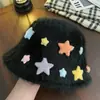 Sombrero de Pescador de Piel de Conejo con Estrella para Mujer 2025 Otoño/Invierno Nuevo Felpa Engrosada Cara Llana Oculta Cara Sombrero Cubo Pequeño