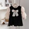 Vestido de inverno 2023 novo para bebês meninas coreanas, com laço, atmosférico e elegante