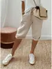 2026 Sitio Independiente de Amazon Transfronterizo Europeo y Americano Pantalones Casuales Elásticos de Bolsillo de Algodón y Lino para Mujer Pantalones para Mujer