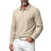 Camisa polo masculina casual simples de linho, europeia e americana, para primavera/outono, respirável, versátil, com gola de lapela, manga longa solta, personalizável