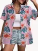 Cárdigan de manga corta para mujer de Aliexpress transfronterizo, solapa, camisa hawaiana, ligeramente elástico, estampado digital 3D, camisa casual