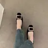 Zapatos planos de gamuza estilo francés con hebilla cuadrada, sin cordones, para mujer, nuevo modelo otoño 2026, negros, elegantes, planos, de suela blanda, para la noche