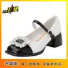 Sapatos Mary Jane Franceses para Mulheres 2025 Nova Primavera Retrô Strass Salto Grosso Primavera & Outono Bico Quadrado Sapatos de Couro Pequenos