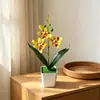 3 orquídeas Phalaenopsis artificiales en macetas pequeñas para decoración floral del hogar, bonsái de planta verde, arreglo para habitación de hotel, adornos de flores artificiales
