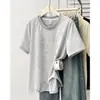 2026 Verano Estilo Coreano Moda Talla Grande Mujer Bordado Letra Encaje Irregular Manga Corta Casual Camiseta Top 0313