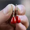 Brincos de pérolas de prata esterlina S925, brincos longos de noiva vermelhos para mulheres, joias simples e elegantes para orelha