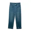 ¡Diseño de encaje bordado! Nuevos jeans rectos de otoño para mujeres petite, de tiro alto, con elasticidad en cuatro direcciones, pantalones de pierna ancha cropped