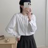 Camisa blanca de manga larga de algodón para primavera y otoño, camisa de mujer con cuello con volantes y encaje, camisa holgada, top moderno que combina con todo.