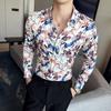 Camisa de manga larga con solapa para hombre, nueva, sin planchado, de principios de otoño, moderna, con estampado digital, informal, ajustada, 2937