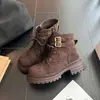 Botas de Motocicleta Retro de Tacón Grueso Estilo Británico Moda Femenina Nuevo Estilo 2026 Otoño Suela Gruesa Botines con Cordones Versátiles