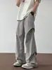 Calça de trabalho plissada de seda gelada estilo americano moderna de verão transfronteiriça, calça casual larga de perna larga estilo Hong Kong high-street masculina