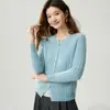 Cardigan de tricô puro cashmere canelado com gola redonda para mulheres, de caimento justo e que valoriza o corpo, para primavera e outono