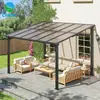 Telheiro Externo com Telhado Inclinado 3x3,6m Topo em Policarbonato Estrutura de Ferro Telheiro de Apoio à Parede Telheiro para Jardim e Pátio Telheiro à Prova d'Água Telheiro de Sol