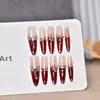 Nuevo Estilo de Año Nuevo Arte de Uñas Ojo de Gato Rojo con Parches Brillantes Hechos a Mano, Parches de Uñas Portátiles Largos y Deslumbrantes