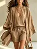Conjunto de tres piezas de estilo europeo y americano transfronterizo para primavera, verano y otoño, de corte holgado, longitud media, con cárdigan de manga tres cuartos, chaleco sin mangas y shorts para uso casual